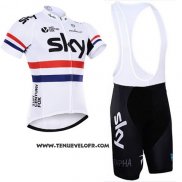 2015 Maillot Ciclismo Sky Champion Regno Unito Blanc et Rouge Manches Courtes et Cuissard