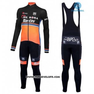 2016 Maillot Ciclismo DE Rose Noir et Orange Manches Longues et Cuissard