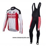 2016 Maillot Ciclismo Ducati Blanc et Rouge Manches Longues et Cuissard