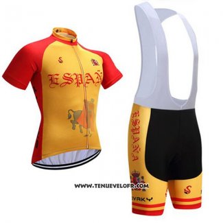 2017 Maillot Ciclismo Espagne Rouge et Jaune Manches Courtes et Cuissard