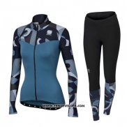 2017 Maillot Ciclismo Femme Sportful Primavera Bleu Manches Longues et Cuissard