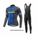 2017 Maillot Ciclismo Giant Bleu et Gris Manches Longues et Cuissard