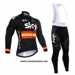 2017 Maillot Ciclismo Sky Champion Espagne Noir Manches Longues et Cuissard