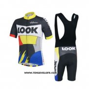 2018 Maillot Ciclismo Look Noir Jaune Bleu Manches Courtes et Cuissard