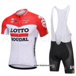 2018 Maillot Ciclismo Lotto Soudal Blanc et Rouge Manches Courtes et Cuissard