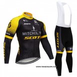 2018 Maillot Ciclismo Scott Noir et Jaune Manches Longues et Cuissard