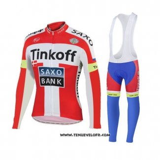 2018 Maillot Ciclismo Tinkoff Saxo Bank Rouge Blanc Manches Longues et Cuissard