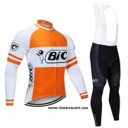 2019 Maillot Ciclismo Bic Blanc Orange Manches Longues et Cuissard