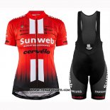 2019 Maillot Ciclismo Femme Sunweb Orange Blanc Manches Courtes et Cuissard