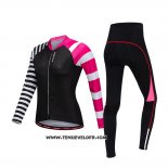 2019 Maillot Ciclismo Femme Wosawe Noir Blanc Rose Manches Longues et Cuissard