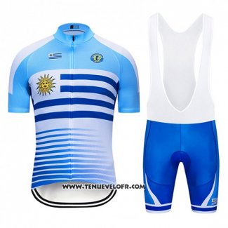 2019 Maillot Ciclismo Uruguay Bleu Blanc Manches Courtes et Cuissard