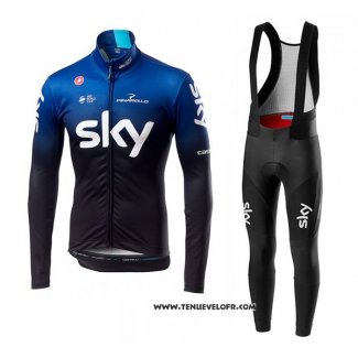 2019 Maillot Cyclisme Sky Bleu Noir Manches Longues et Cuissard