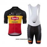 2020 Maillot Ciclismo Alpecin Fenix Noir Jaune Rouge Manches Courtes et Cuissard