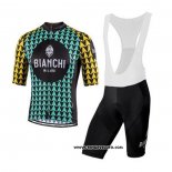 2020 Maillot Ciclismo Bianchi Noir Bleu Jaune Manches Courtes et Cuissard