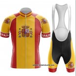 2020 Maillot Ciclismo Champion Espagne Rouge Jaune Manches Courtes et Cuissard