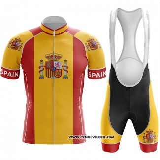 2020 Maillot Ciclismo Champion Espagne Rouge Jaune Manches Courtes et Cuissard