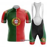 2020 Maillot Ciclismo Champion Portugal Vert Rouge Manches Courtes et Cuissard