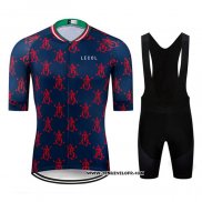 2020 Maillot Ciclismo Le Col Fonce Bleu Rouge Manches Courtes et Cuissard