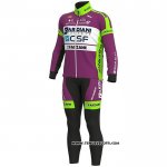 2020 Maillot Cyclisme Bardiani Csf Violet Vert Manches Longues et Cuissard