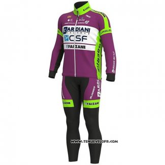 2020 Maillot Cyclisme Bardiani Csf Violet Vert Manches Longues et Cuissard