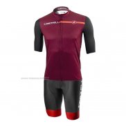 2021 Maillot Cyclisme Castelli Fonce Rouge Manches Courtes et Cuissard