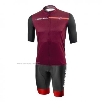 2021 Maillot Cyclisme Castelli Fonce Rouge Manches Courtes et Cuissard