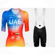 2023 Maillot Cyclisme UAE Bleu Orange Manches Courtes Et Cuissard