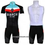 2013 Maillot Ciclismo Bianchi Noir et Bleu Clair Manches Courtes et Cuissard