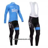 2014 Maillot Ciclismo Sky Blanc et Azur Manches Longues et Cuissard