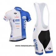 2014 Maillot Ciclismo UHC Blanc et Azur Manches Courtes et Cuissard