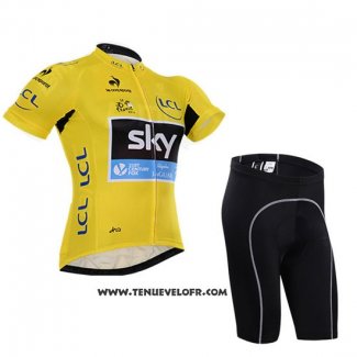 2015 Maillot Ciclismo Sky Lider Jaune Manches Courtes et Cuissard