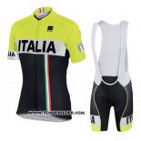 2016 Maillot Ciclismo Italie Noir et Jaune Manches Courtes et Cuissard