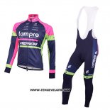 2016 Maillot Ciclismo Lampre Bleu et Rose Manches Longues et Cuissard