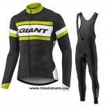 2017 Maillot Ciclismo Giant Vert et Noir Manches Longues et Cuissard