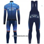 2019 Maillot Ciclismo Casteli DE Rose Bleu Manches Longues et Cuissard