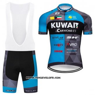 2019 Maillot Ciclismo Kuwait Bleu Gris Manches Courtes et Cuissard