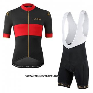 2019 Maillot Ciclismo Lecol Noir Rouge Manches Courtes et Cuissard