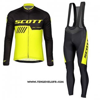 2019 Maillot Ciclismo Scott Noir Jaune Manches Longues et Cuissard