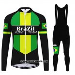 2020 Maillot Ciclismo Bresil Noir Vert Manches Longues et Cuissard