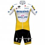 2020 Maillot Ciclismo Deceuninck Quick Step Blanc Jaune Manches Courtes et Cuissard