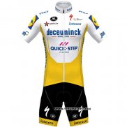 2020 Maillot Ciclismo Deceuninck Quick Step Blanc Jaune Manches Courtes et Cuissard