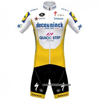 2020 Maillot Ciclismo Deceuninck Quick Step Blanc Jaune Manches Courtes et Cuissard