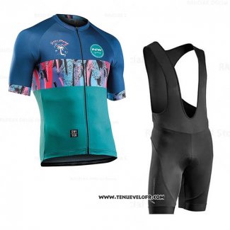 2020 Maillot Ciclismo Northwave Bleu Vert Manches Courtes et Cuissard