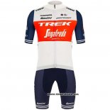 2020 Maillot Ciclismo Trek Segafredo Blanc Profond Bleu Manches Courtes et Cuissard