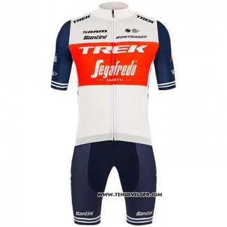 2020 Maillot Ciclismo Trek Segafredo Blanc Profond Bleu Manches Courtes et Cuissard