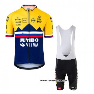 2020 Maillot Cyclisme Jumbo Visma Jaune Bleu Manches Courtes et Cuissard