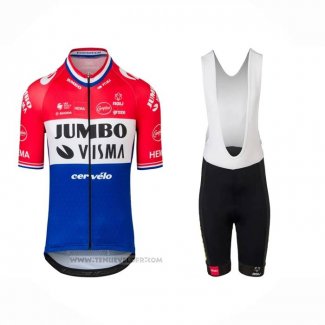 2022 Maillot Cyclisme Jumbo Visma Rouge Blanc Bleu Manches Courtes Et Cuissard