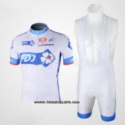 2010 Maillot Ciclismo FDJ Blanc et Bleu Clair Manches Courtes et Cuissard