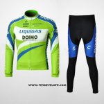 2010 Maillot Ciclismo Liquigas Doimo Bleu et Vert Manches Longues et Cuissard