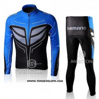 2010 Maillot Ciclismo Shimano Bleu et Noir Manches Longues et Cuissard